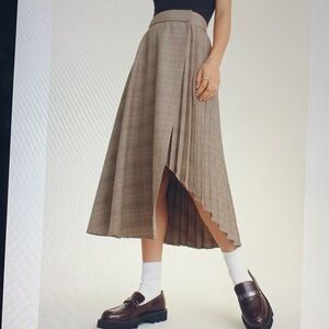 DKNY Asymmetrical Plaid Skirt in Brown and Gray